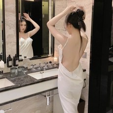 甜美設計感露背吊帶浴巾裙 睡裙浴裙, 1個, 韓版原質量【棉質】吊帶浴巾裙,均碼【建議35.0-85.0kg內】