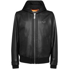 필립플레인 후드 가죽 봄버 재킷