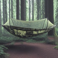 防側翻帶蚊帳吊床 露營野外家用便攜雙人防蚊加厚吊床, 迷彩
