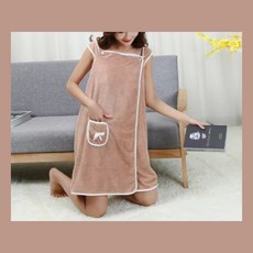 솔포니즈 샤워가운 여성용 극세사 골프가운, 베이지, 1개
