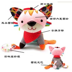 動物車掛床掛安撫玩偶 多功能嬰兒玩具 帶牙膠響紙搖鈴球 寶寶安撫床鈴, 1個, 粉貓咪, 粉貓咪