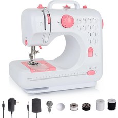 12 LED (pink) 패밀리 재봉틀 초보자용 다기능 전동 재봉틀 소형 컴팩트 휴대용