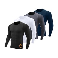 JOYWEST 4팩 남성용 플리스 안감 보온 셔츠 긴소매 압박 베이스 레이어 탑 티셔츠 스포츠용 크루 넥 4개(블랙 + 블랙 화이트 화이트) M_154759, 크루 넥 4개(그레이 + 블랙 + 화이트 + 네이비 블