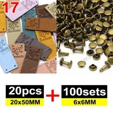 20pcs 믹스 가죽 레이블 100 세트 6x6MM 금속 스파이크 수제 의류에 대 한 양각 태그 DIY 모자 바느질 액세, 16 17
