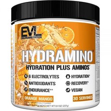 Evlution Nutrition HYDRAMINO Complete Hydration Multiplier All 6 Electrolytes Vitamin C & B Flu, 1개, 237g