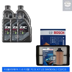 베리뉴 티볼리 1.6 디젤 지크 X7 LS 5W30(5L) C2/C3 엔진오일+필터 세트 0384-2660, 1개, 5w30, 5L