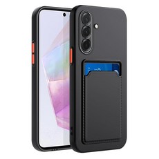 TSAYGFK 삼성 갤럭시 S25 엣지 케이스 미니멀리스트 신용 카드 홀더 TPU 실리콘 긁힘 방지 슬림 카드 슬롯 지갑 케이스 보호 커버 폰 케이스 S25 엣지 5G 6.7인, Samsung A36/A56 5g, 블랙