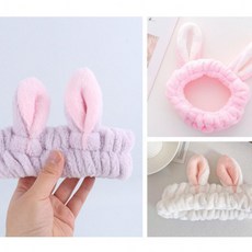 토끼 극세사 세안 헤어밴드 파자마 머리 세면 클렌징 세수 화장, 1개, 핑크
