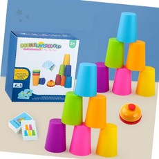 컵쌓기놀이 스피드게임 컬러컵 순발력향상 집중력훈련 두뇌발달 유아놀이 아동완구, 1개, 2인용(컵12개 종이카드 벨포함)