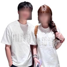 해피유통 커플 반팔 티셔츠 커플룩 여름 면 반팔 티셔츠 남녀공용 캐주얼 스타일 심플 디자인 프린팅 티셔츠