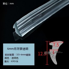 玻璃壓條 窗戶密封條 門窗密封條 防塵防蟲氣密條, 1個, 4mm月牙膠條【10米價高透明】