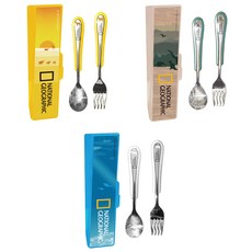 Lilfang 兒童用 國家地理頻道 Curly 不鏽鋼湯匙叉子磁吸盒組 恐龍, 混合顏色, 湯匙 + 叉子 + 收納盒, 1個