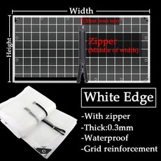 우레탄창 비닐 투명비닐천막 지퍼 투명 도어 커튼 야드 Pergola 방수포 야외 메쉬 방수 천으로 PE 그리드 방수포를 사용자, [00] White edge