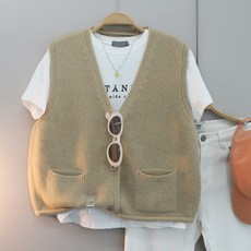 달콩 여성 니트베스트 봄신상 하이포켓브이넥니트조끼