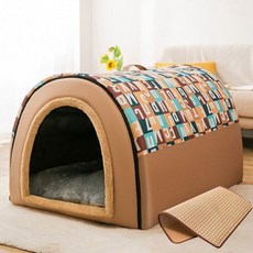 대형견 방한 강아지집 텐트 소프트켄넬 하우스 겨울 강아지 집 애견 개집 실외 마당 방수, L 50 x 40x35cm, 1개, 패션 레터 브라운 쿨링 매트