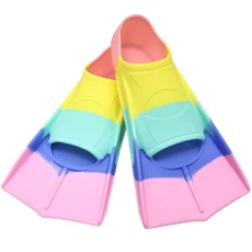 숏핀 오리발 수영 훈련 핀 실리콘 전문 스쿠버 다이빙 짧은 스노클 어린이 장비 남녀공용, 9)Macaroon - S