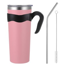 대용량 텀블러 800ml + 손잡이 + 스텐 빨대 + 세척솔 세트 보온 보냉 스텐 물병 보온병 보냉병 핸들 냉텀블러 리유저블 아이스 콜드컵 휴대용, 1세트, R99866P(핑크