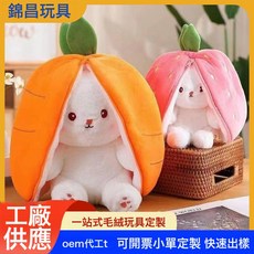 爆款可愛變身兔小果毛絨玩具兔子抱枕胡蘿蔔草莓兔公仔玩偶布娃娃, 1個, 小草莓18CM:0