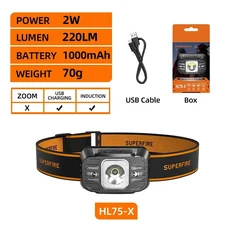 호환 SUPERFIRE 미니 LED USB C 충전식 고출력 헤드 램프 라이트 센서 전조등 작업용 낚시 헤드램프, 6)2W 500mAh