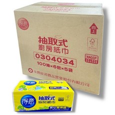 得意 抽取式廚房紙巾 100抽x6包x5袋 (箱購), 1個, 箱購【抽取式】得意廚房紙*30包, 6