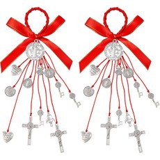 키노이 2팩 성 베네딕토 & 십자가 가톨릭 보호 축복 참 산 베니토 라 펜던트 남성 여성을 위한 수제 종교 보석 선물 자동차 걸이 홈 데코