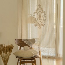 DECOVIEW 布蕾刺繡蕾絲遮蔽簾, 米色 + 白色
