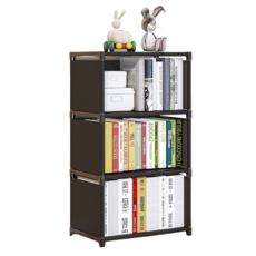 미르시 조립식 다용도 스탠딩 책꽂이 수납 선반 정리함, 3단, 블랙