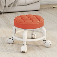 등받이이동의자 낮은의자 바퀴달린 작은바퀴 플라스틱 쿠션 원형 스툴 화이트, C. 주황색  두꺼운 플라스틱 프레임  범용 휠, C.주황색두꺼운플라스틱프레임범용휠