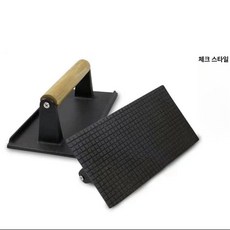 누름팬 고기누름판 누르개 스테이크 돼지껍데기 원형 무쇠, 직사각형 체크무늬 20 x 10.5cm, 1개, 1cm