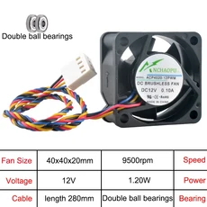 ACP4020 12PWM ACP4020 24PWM 4cm 40mm 팬 40x40x20mm DC12V/24V 4핀 8700/9500/12500rpm 쿨링 팬 섀시 CPU, 02 DC12V Double ball