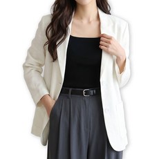 메리앤유 루즈핏 린넨 터치 싱글 버튼 자켓 간절기 아우터 빅사이즈