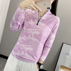 FANSYLI 아웃도어 등산 티셔츠 봄가을 여성 하이넥 반집업 카모플라쥬 속건 티셔츠 스포츠 트레킹 등산 에어 스판 속건 긴팔 티셔츠 W2410O20