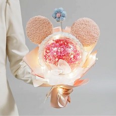시들지않는꽃 축하꽃다발 학예회 축하 생일 기념일 유치원 초등학생 개학 졸업 캐릭터 조화 꽃다발, B01투명돔:핑크안개, 1개