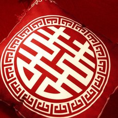 DIU 新款喜字結婚抱枕一對婚慶婚房佈置新婚壓牀紅色雙喜靠枕婚慶, 【金邊圓喜】流蘇抱枕1個