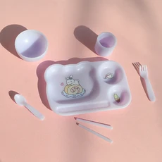 미니어처 인형의 집 다이닝 플레이트 그릇 컵 세트 미니 식기 OB11 BJD 액세서리 장난감 1/6 체중계, 01 mini model toy, 01 1 set color E