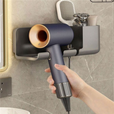 다용도 욕실 드라이기 거치대 욕실수납선반 벽걸이 드라이기 거치대 화장실 정리, 챠콜, 1