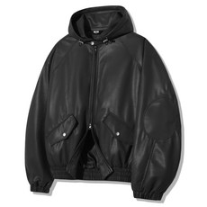 트릴리온 TRILLION 2WAY 엘보우 패치 가죽 후드 자켓_블랙 TRFJK49BK 291354