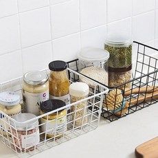 철제바구니 소 다용도 수납 와이어 철망 바스켓 사각, 화이트