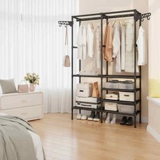 무타공 옷걸이 행거 조립식 원룸 드레스룸 철제 옷장 수납 스탠드형, 스몰 스텐