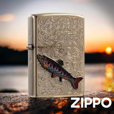 ZIPPO 金屬魚-山女魚防風打火機 ZA-6-F02 雷雕技術 陶醉山女魚圖章 日本文化 淡水魚 終身保固, 1個