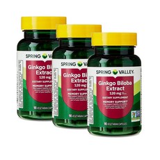 스프링밸리 징코빌로바 추출물 120mg 은행잎추출물 캡슐 Spring Valley Ginkgo Biloba Extract, 3개, 90정