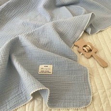 純棉雙層紗蓋毯 寶寶蓋毯 嬰兒蓋毯 嬰兒被 防踢被 I96006, 霧霾藍
