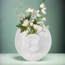 XMMEIMK 꽃병 흰색 걸이 벽 홀더 3D 모자 장식 식물 아트 벽걸이 세라믹 모던, White, 7 x6 7