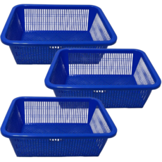 [나코] 플라스틱 소쿠리 사각 플라스틱채반 낮은소쿠리 깊은소쿠리 플라스틱바구니, 3개, 파란색