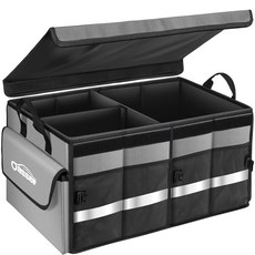 오서 트렁크 정리함 화물 정리함 트렁크 보관 방수 접이식 내구성 있는 멀티 컴파트먼트 접이식 커버 알루미늄 합금 손잡이 반사 스트립 대형 검은색, Standard, Grey