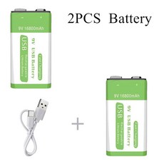 9V 배터리 16800mAh 리튬 이온 충전식 타입-C 멀티미터 마이크 장난감 리모컨 KTV, [03] 2battery  charger