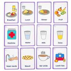 My Meal and Snacks Cards 12 PECS 플래시 카드 시각 보조 특수 에드 언어 지연 비언어적 어린이 및 자폐증 또는 특수 도움이 필요한 성인, My Meal and Snacks Cards 12 플래