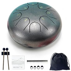 TUOKING 15.2cm(6인치) 8노트 스틸 텅 드럼 - D 메이저 레인 드럼 휴대용 가방 핸드 팬 망치 및 음악책 포함 완벽한 선 명상 악기 초보자 성인을 위한 선물, 실버