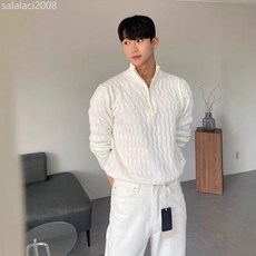 半高領拉鍊長袖毛衣男高級慵懶感套頭針織衫時尚洋氣百搭白色外套