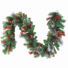 [조명 증정] 샤샤벨 크리스마스 인테리어 장식 풍성한 조화 리스 가랜드+ 조명 포함 (건전지형), 레드베리, 1개